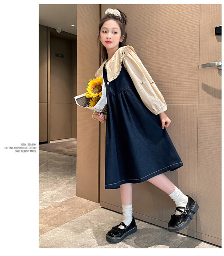 女童套装2023秋季新款韩版女大童绣花衬衫牛仔背带裙连衣裙两件套详情23