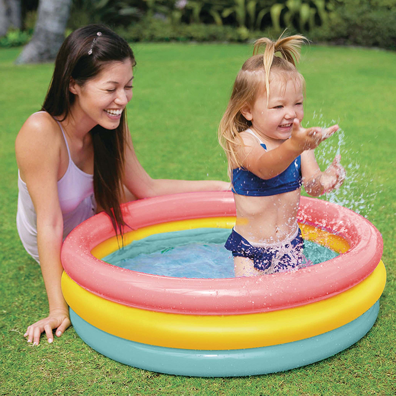 INTEX58924 Fluorescent three-ring inflatable water Pool, Baby Play Pool, creative bubble bottom rainbow water Pool wholesale pic 3