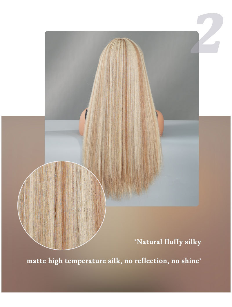 A cross-border Wig blogger on Xiaohongshu, a wig for women with long straight hair, highlights dyed beige lolita, and a full synthetic fiber wig pic 13
