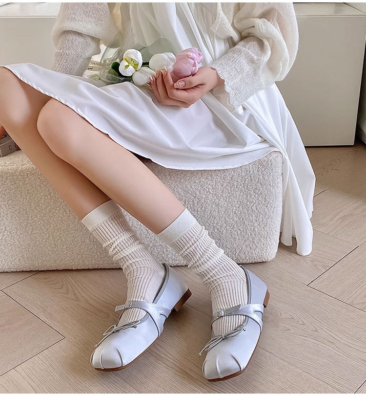 袜子女夏季薄款无骨中筒袜miu芭蕾风灰色堆堆袜搭配小皮鞋小腿袜详情6