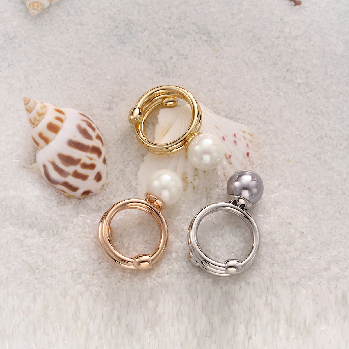 韩版简约戒指丝巾扣纯铜镀金气质大方高端珍珠配饰丝巾装饰详情5