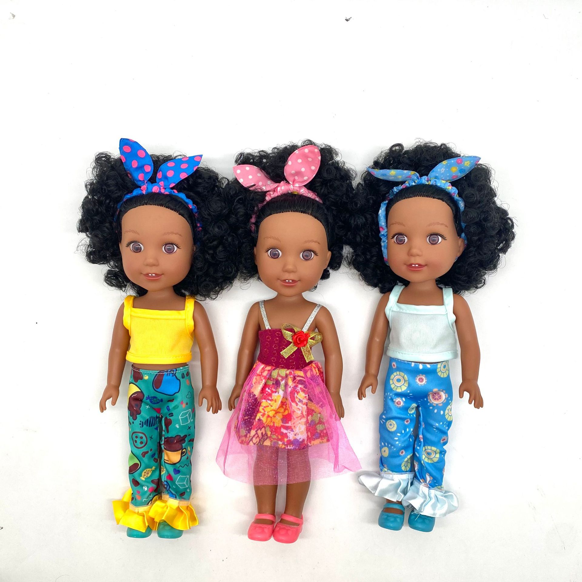 Wholesale of new cross-border 14-inch full-body vinyl 3D eye simulation black doll Black Girl toys pic 3