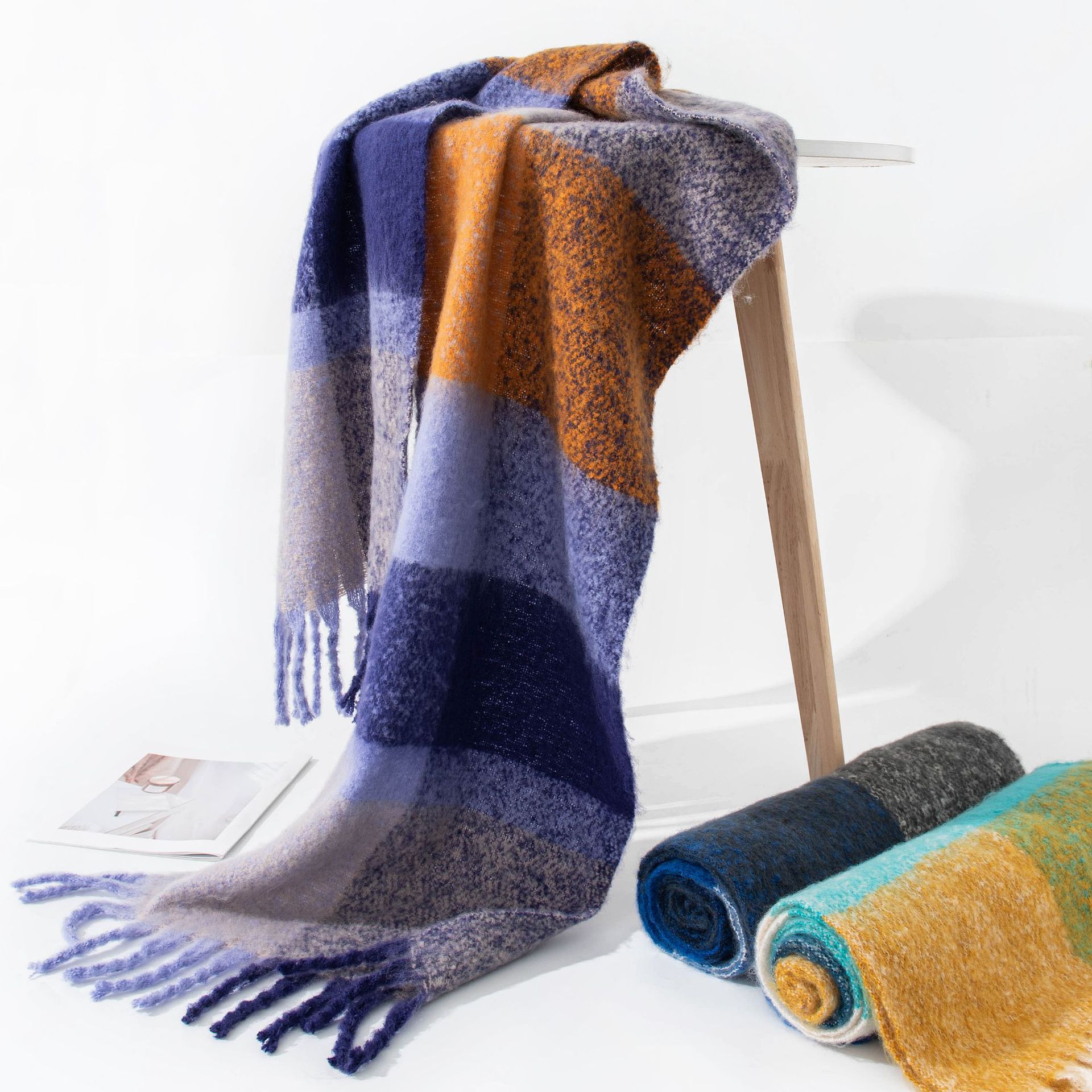 New autumn and winter Ankela red scarf for women, a high-end and versatile faux cashmere scarf in solid color, a warm scarf shawl pic 7
