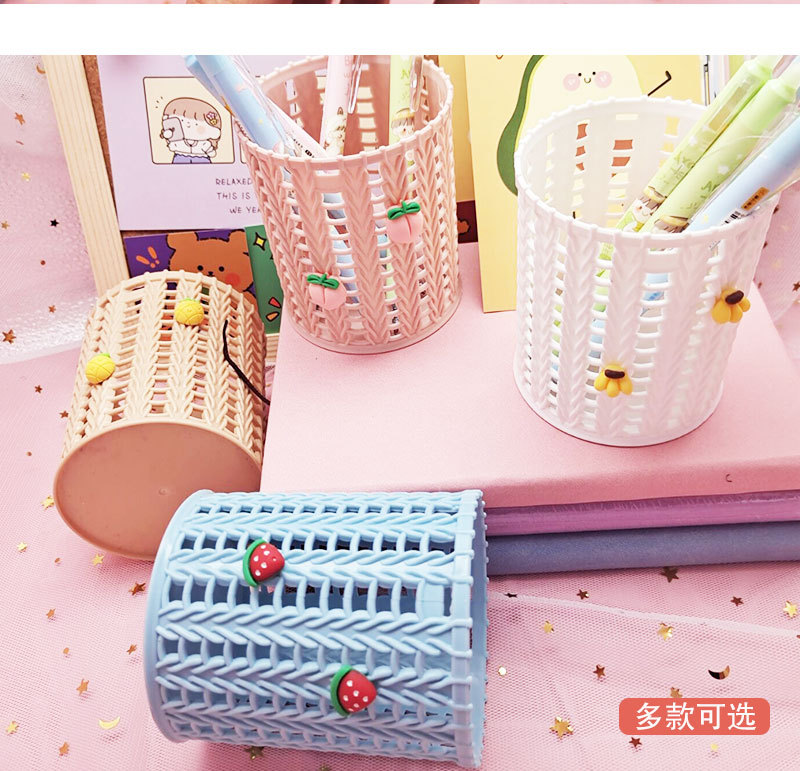 Korean InS-style creative rattan imitation cute storage pen holder wholesale fruit round pen barrel student office stationery pic 7