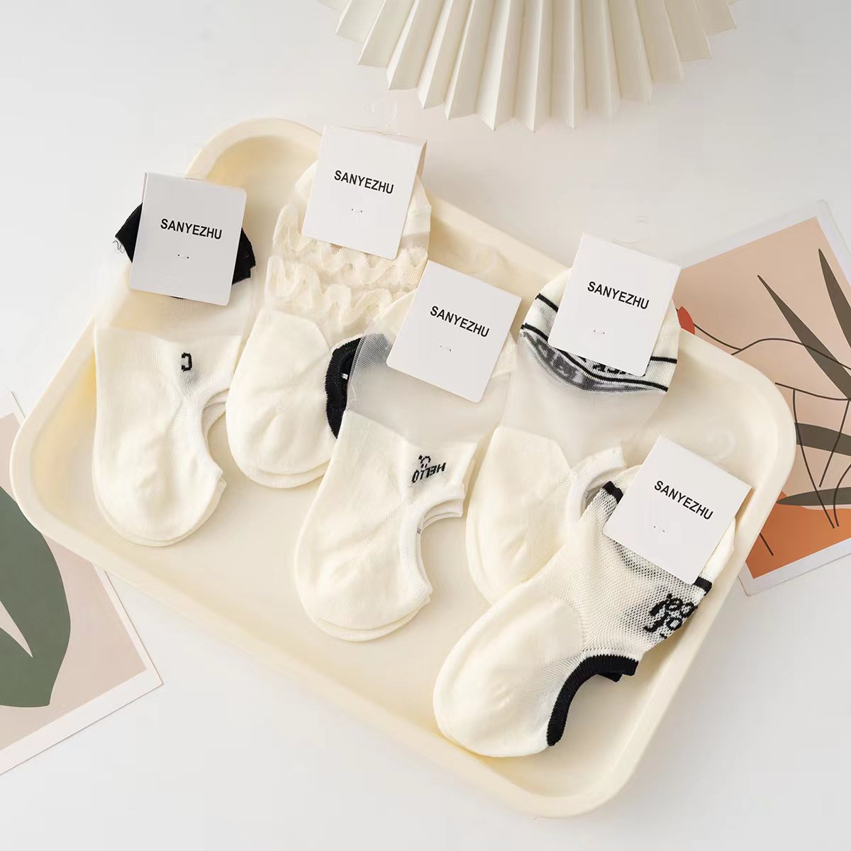 袜子女夏季超薄款花边冰丝袜女可爱日系船袜白色韩版玻璃丝短袜详情3