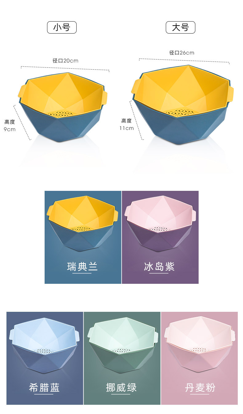 沥水篮家用滤水洗菜篮塑料多功能水果篮子厨房收纳批发双层洗菜盆详情11