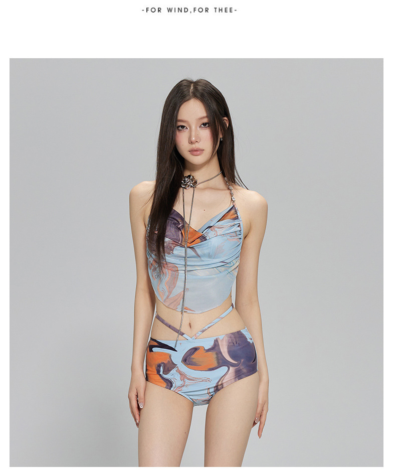 辣妹比基尼泳衣女三件套海边度假长裙小胸聚拢带钢托性感温泉泳装详情7