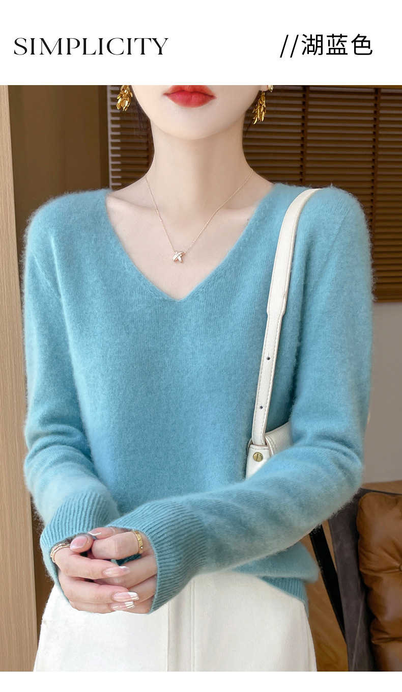 濮院羊毛衫女100纯羊毛一线成衣V领软糯针织上衣外穿显瘦打底衫详情36