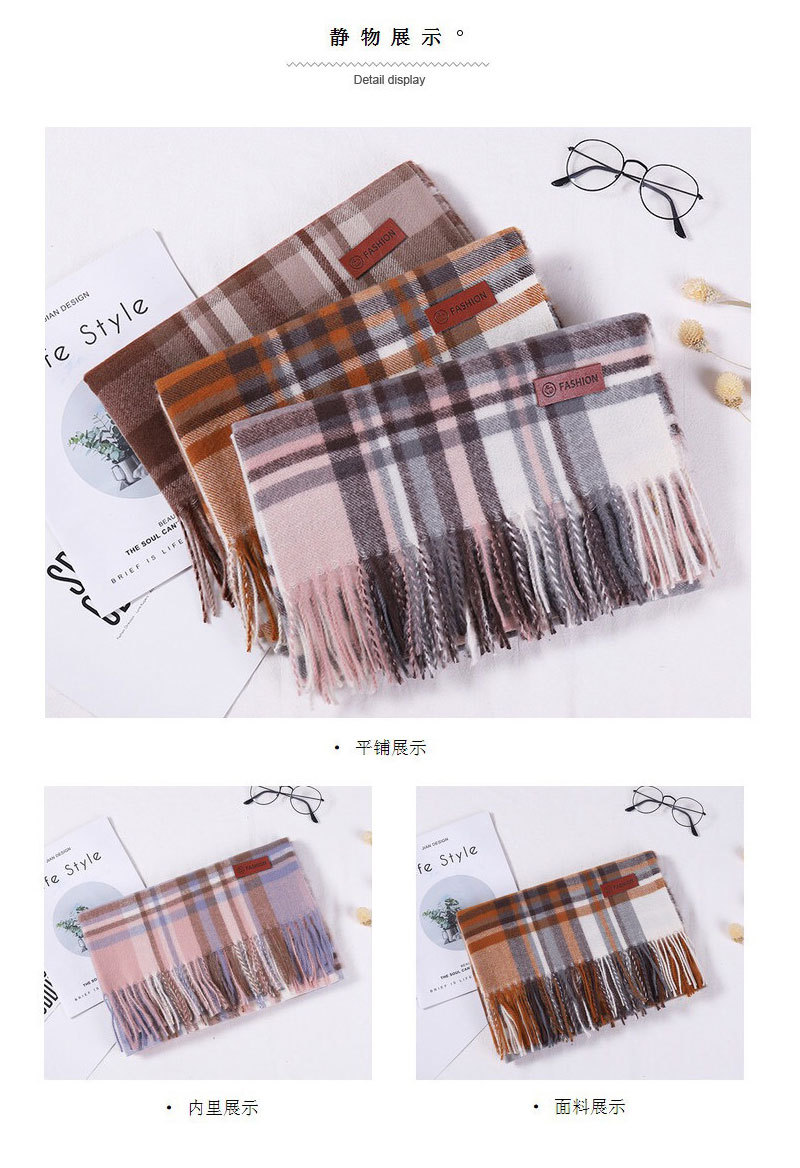 Classic British checkered scarf for women, thick and warm autumn and winter retro fashion shawl, Korean-style versatile tassel scarf pic 7