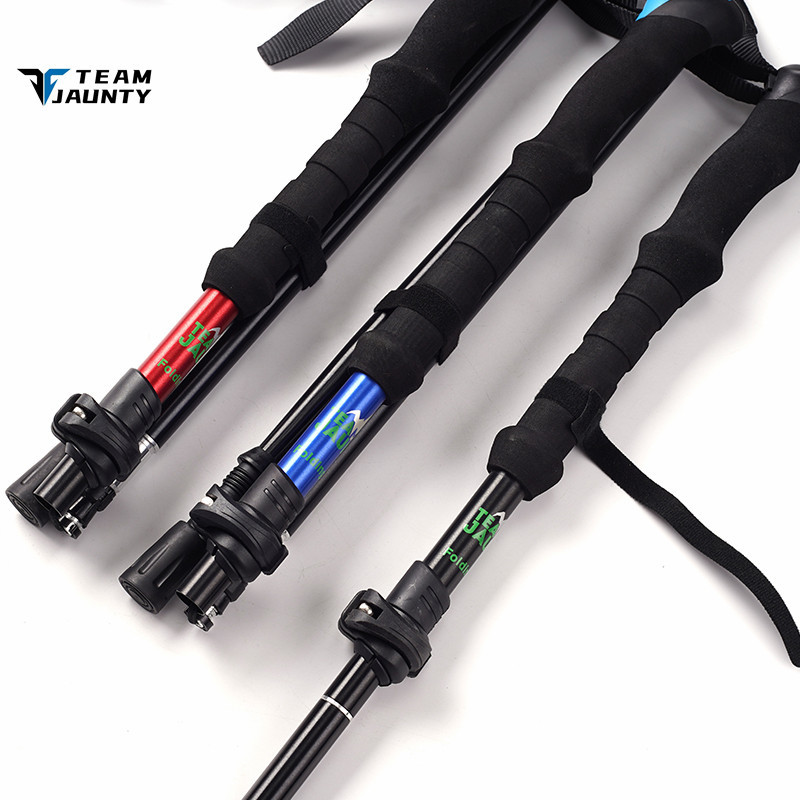 Cross-border best-selling high-strength four-section telescopic folding short trekking poles EVA outdoor straight-handled poles with storage bags in stock pic 5
