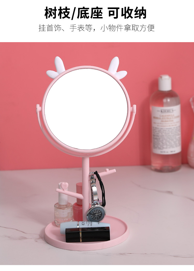 猫耳梳妆镜 高清台式旋转化妆镜子女生梳妆台创意简约美容公主镜详情40