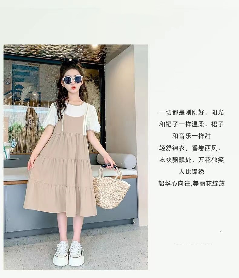 时尚休闲女童连衣裙夏装新款女孩裙子夏季公主风儿童假两件吊带裙详情1