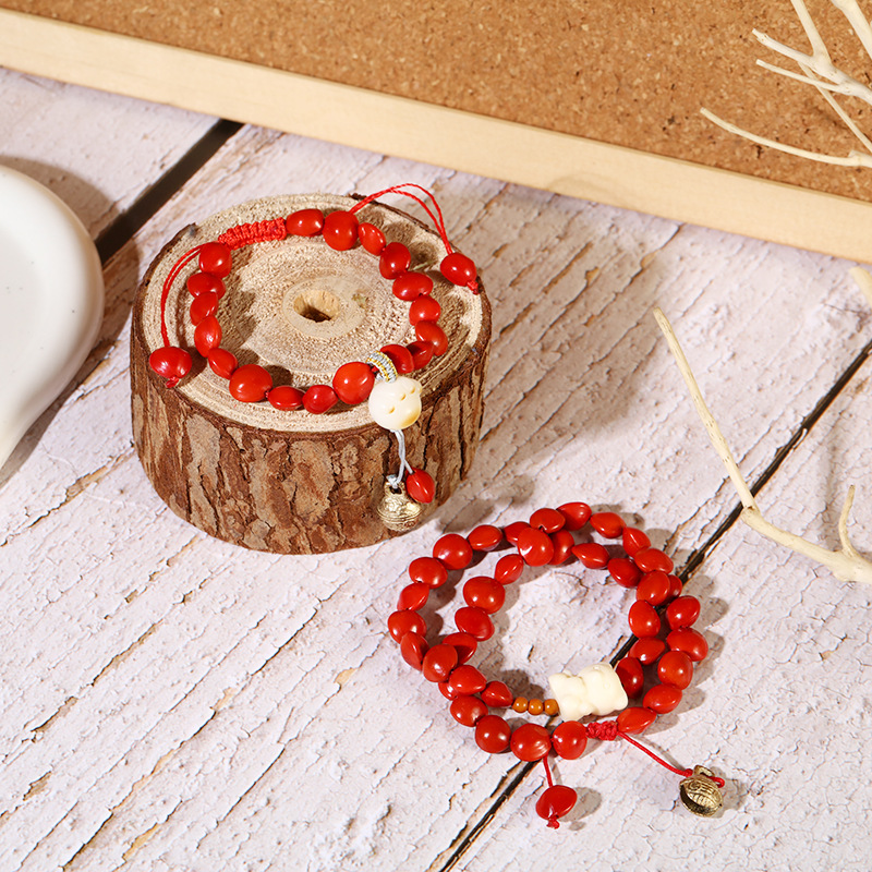 Love Red bean Bodhi Prayer beads couple bracelet, New Year gift, retro hand-woven red string bracelet for women in the zodiac year pic 4