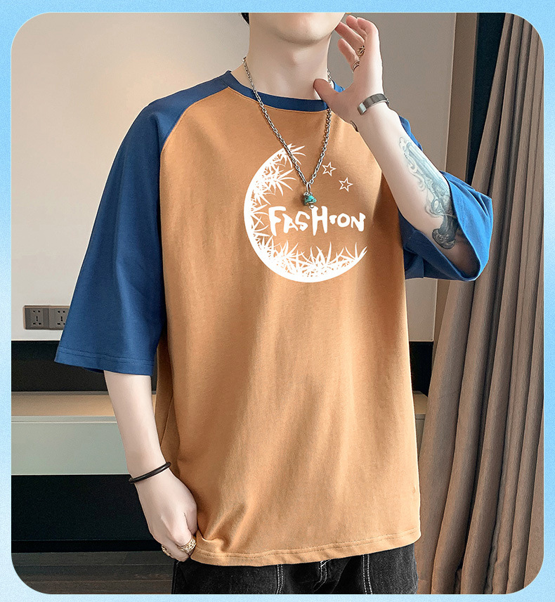 2023年新款棉短袖t恤男夏季潮流宽松服潮牌港风学生五分袖圆领T恤详情20