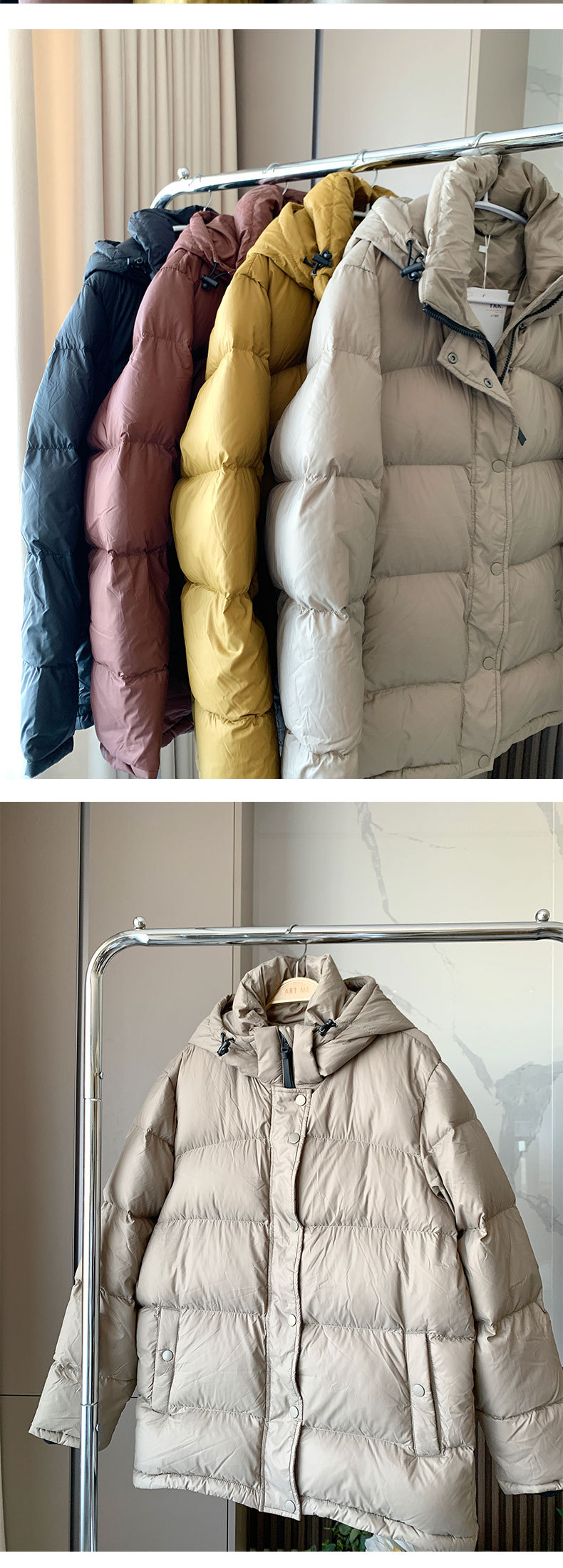 The cold-proof magic weapon, the 700-peng 90 white goose down thickened warm loose short hooded bread down jacket for women in winter pic 13