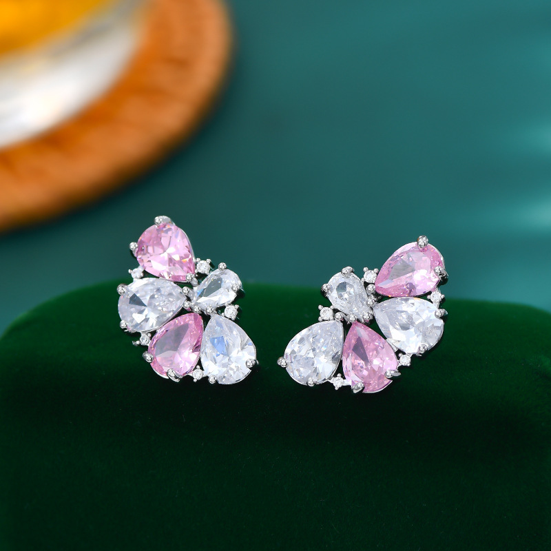 韩版时尚气质耳钉女S925银针超仙粉色锆石蝴蝶耳饰甜美风学生耳坠详情7