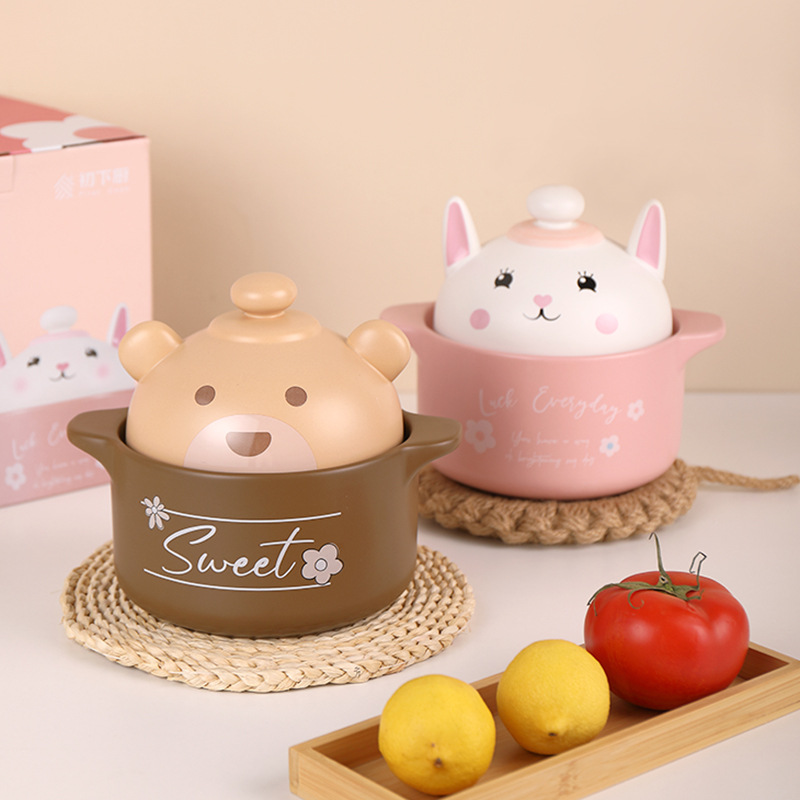 Kawashima House cute style clay pot, soup and stew pot, household open flame gas stove, clay pot, high-temperature resistant ceramic pot, milk pot pic 1