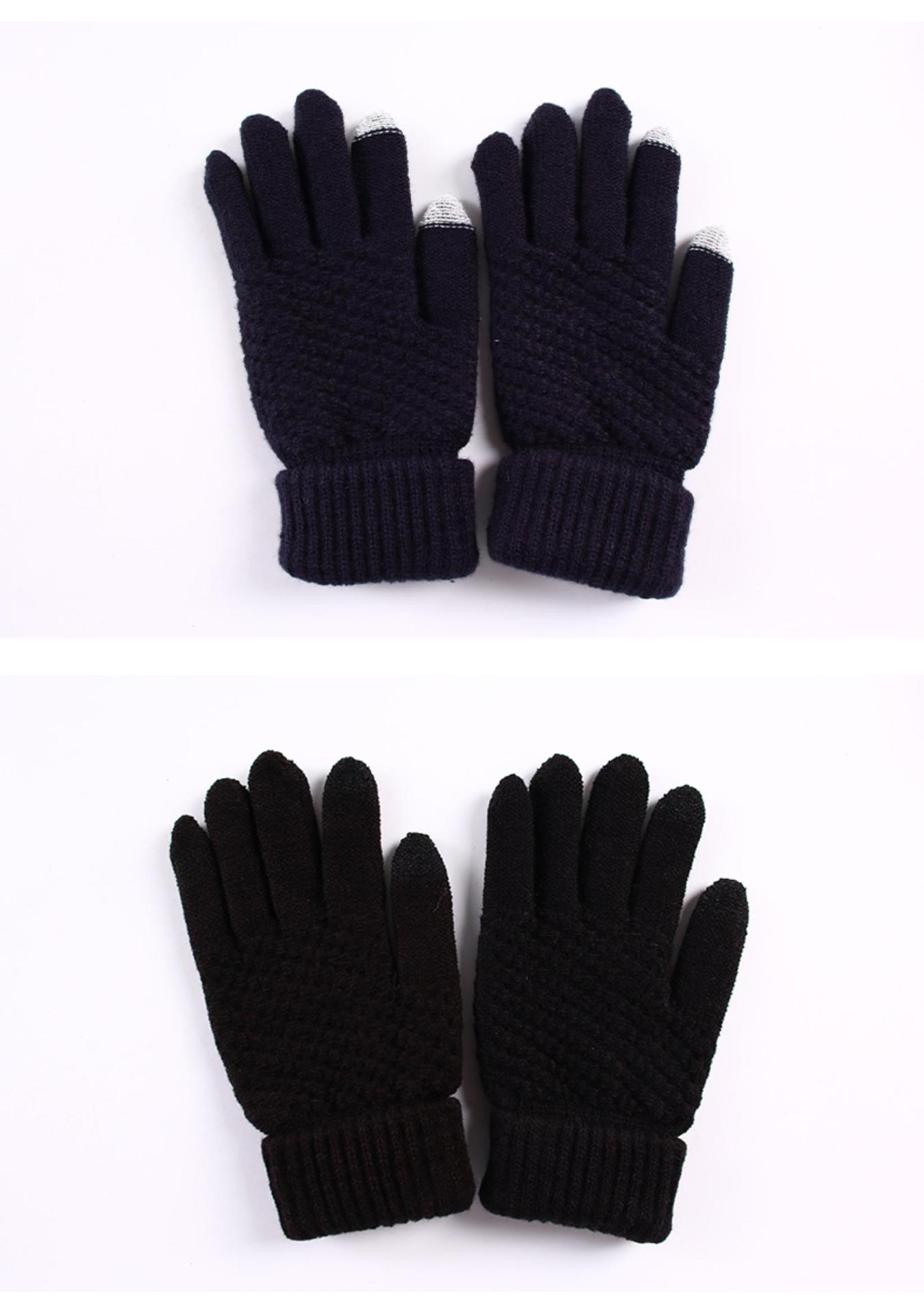 针织触屏手套女士秋冬季保暖弹力反口加绒手套加厚男女通用毛线手详情10