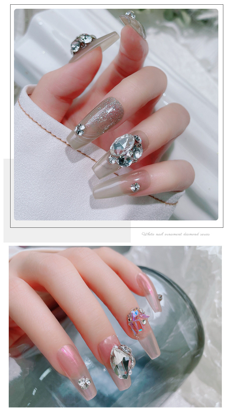 Wholesale nail accessories: transparent pointed bottom diamond, super shiny, large crooked heart, axe, water drop, fat square butterfly, white diamond nail accessories pic 5