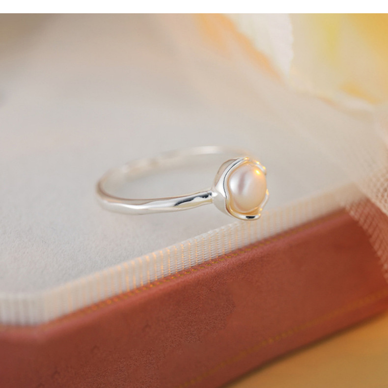 S925纯银时尚个性淡水珍珠戒指女小众素银简约百搭气质开口指环详情17