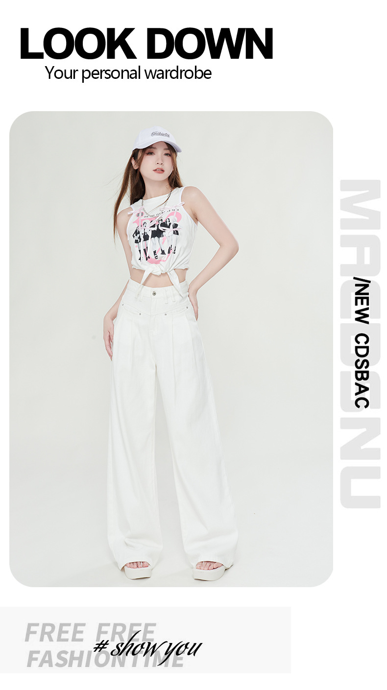 慵懒风褶皱宽松阔腿牛仔裤女2024夏季新款高腰垂感显瘦直筒拖地裤详情22