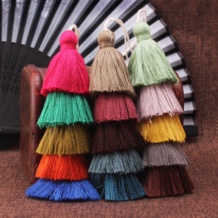 New color-offset double-ended cotton thread tassel handcrafted clothing, cheongsam with lapel button and Chinese-style classical tassel pendant pic 7