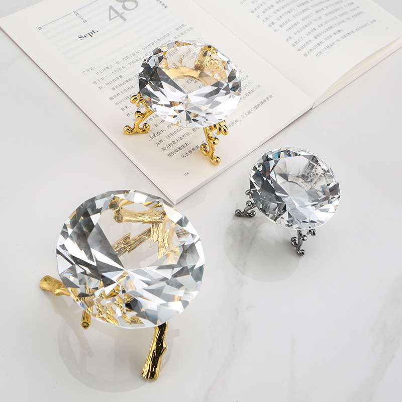 Creative crystal glass diamond ring metal stand, creative inlaid crystal large diamond ring ornament model, home decoration Xiangyu crystal pic 10