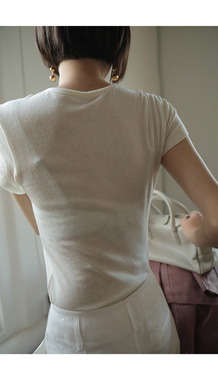 Simple and comfortable, zero-pressure, skin-friendly Tencel wool drape T-shirt, round-neck slim short-sleeved top 00113 pic 28