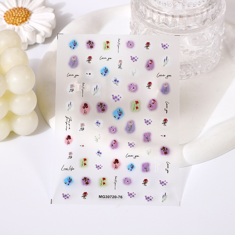 玫瑰美甲日系带胶贴花美甲款热卖可爱多芭胺卡通百搭背胶指甲贴纸详情2