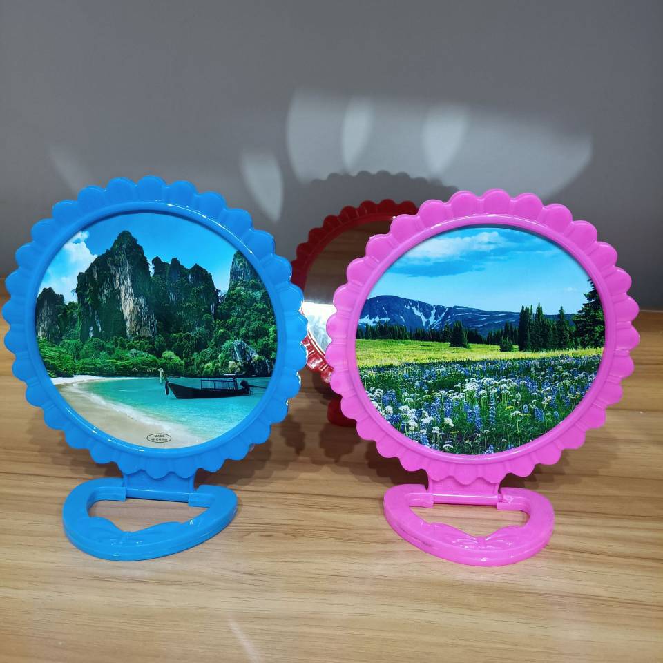 506 Lace mirror, folding base, glass mirror, plastic flower border, desktop makeup mirror, table mirror, round mirror pic 5