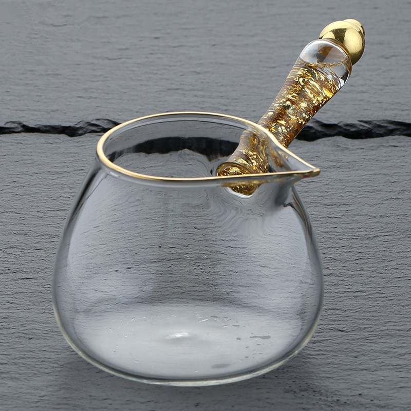 High borosilicate heat-resistant glass 300ml fair cup tea dispenser, handcrafted gold foil Gongfu tea set, side-handled teapot, tea boiling set pic 20