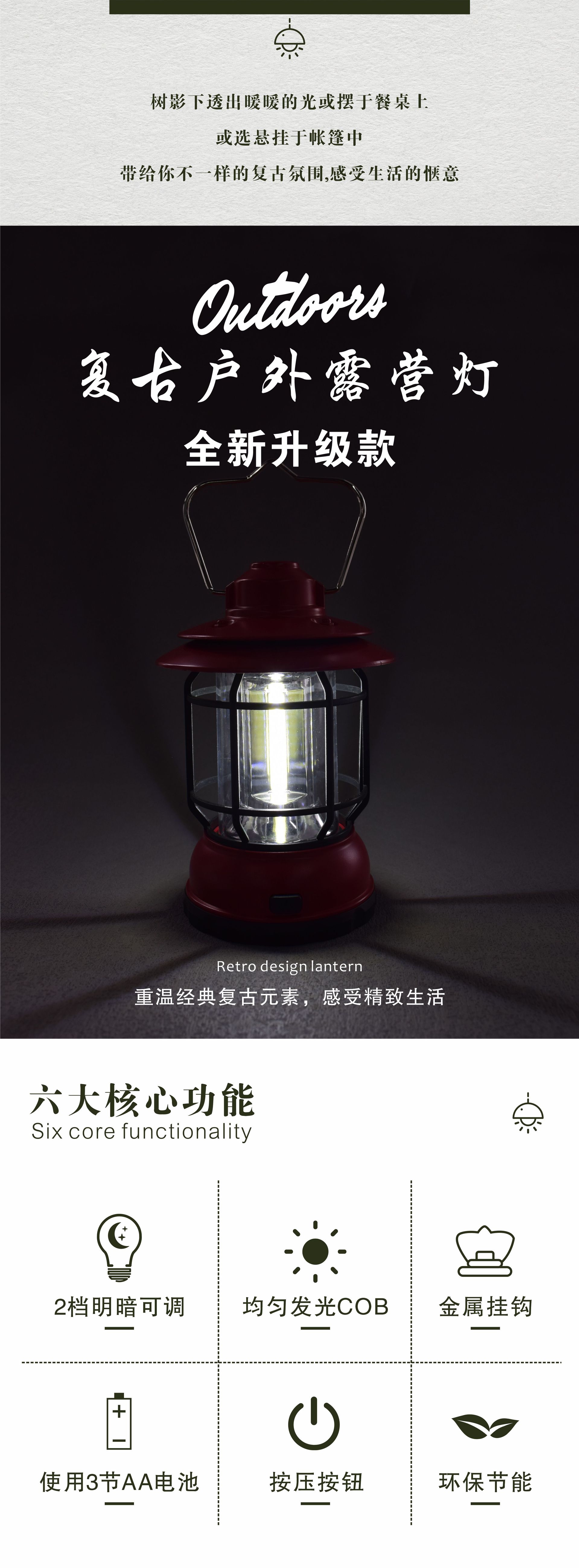 Wholesale of retro outdoor lighting, camping lamps, horse lanterns, tent campsite atmosphere, battery lighting, portable lamps, camping lamps pic 1