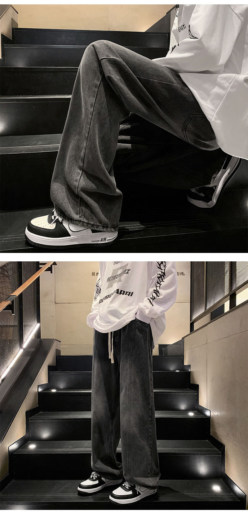 复古做旧直筒牛仔裤男士痞帅宽松休闲潮流简约青少年阔腿长裤详情9