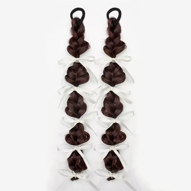 Wig, female ribbon braid, bubble braid, highlight dyed lantern braid, double ponytail, realistic hair strands pic 7