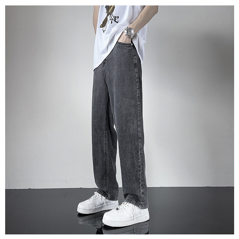 黑灰色男款春季牛仔裤港风cec宽松阔腿裤潮牌复古直筒休闲长裤子详情2