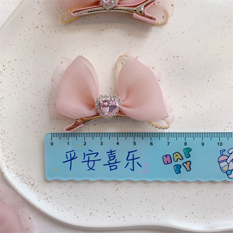 儿童粉色网纱立体蝴蝶结发夹对装边夹女童扎头发皮筋发圈头绳发饰详情11