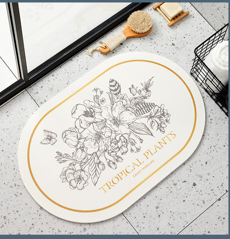 Fresh and light oval soft diatom floor mat mud absorbent mat quick-drying non-washing foot mat floor mat bathroom door carpet floor mat pic 2
