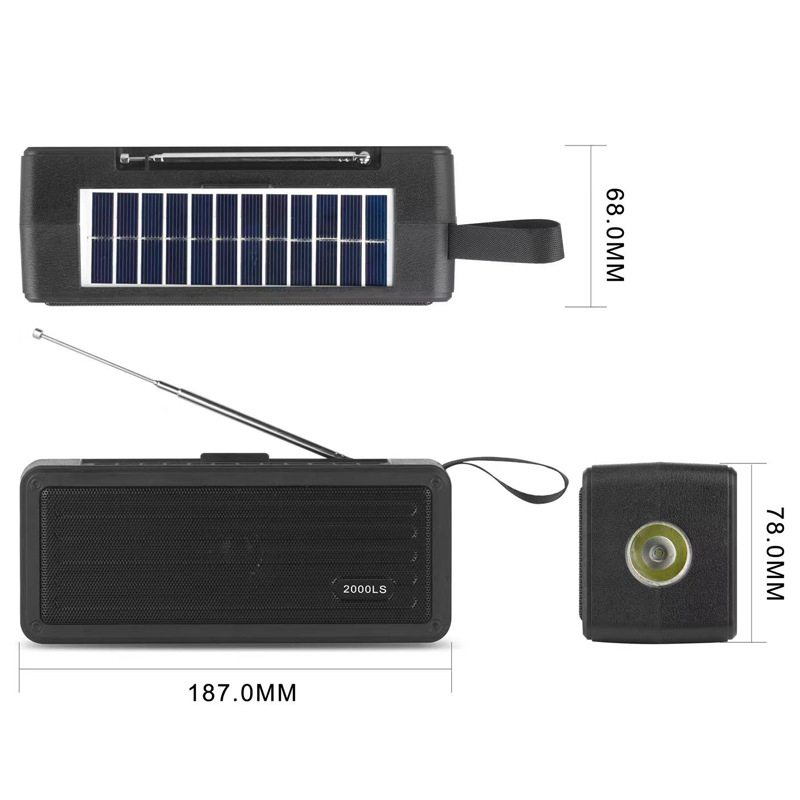 2000LS Solar-powered wireless Bluetooth speaker, cross-border FM radio, multi-functional flashlight, portable outdoor radio, African export Bluetooth speaker pic 1