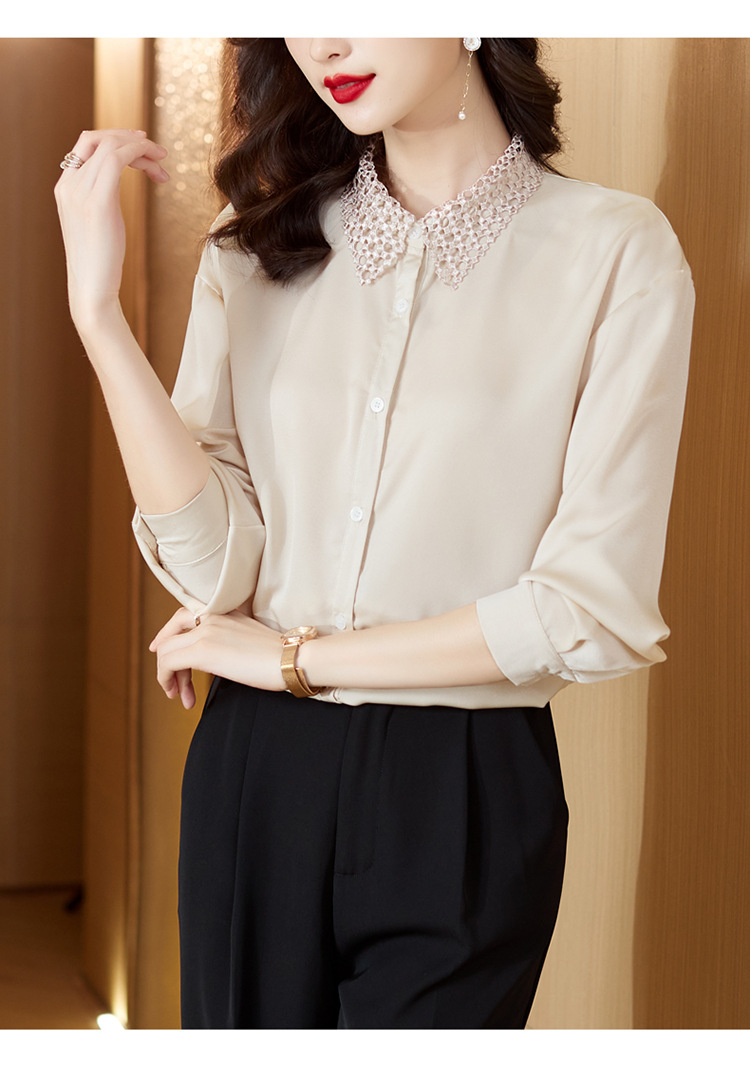 实拍年轻妈妈秋装新款高档仿真丝衬衫中年女装长袖上衣中老年小衫详情9