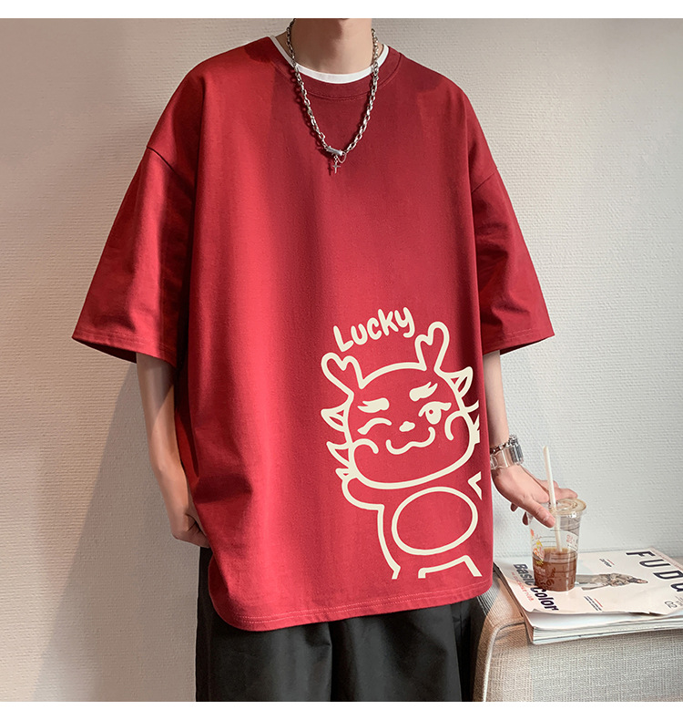 短袖t恤男夏季2024新款卡通印花纯棉半袖宽松潮流情侣休闲体恤衫详情9