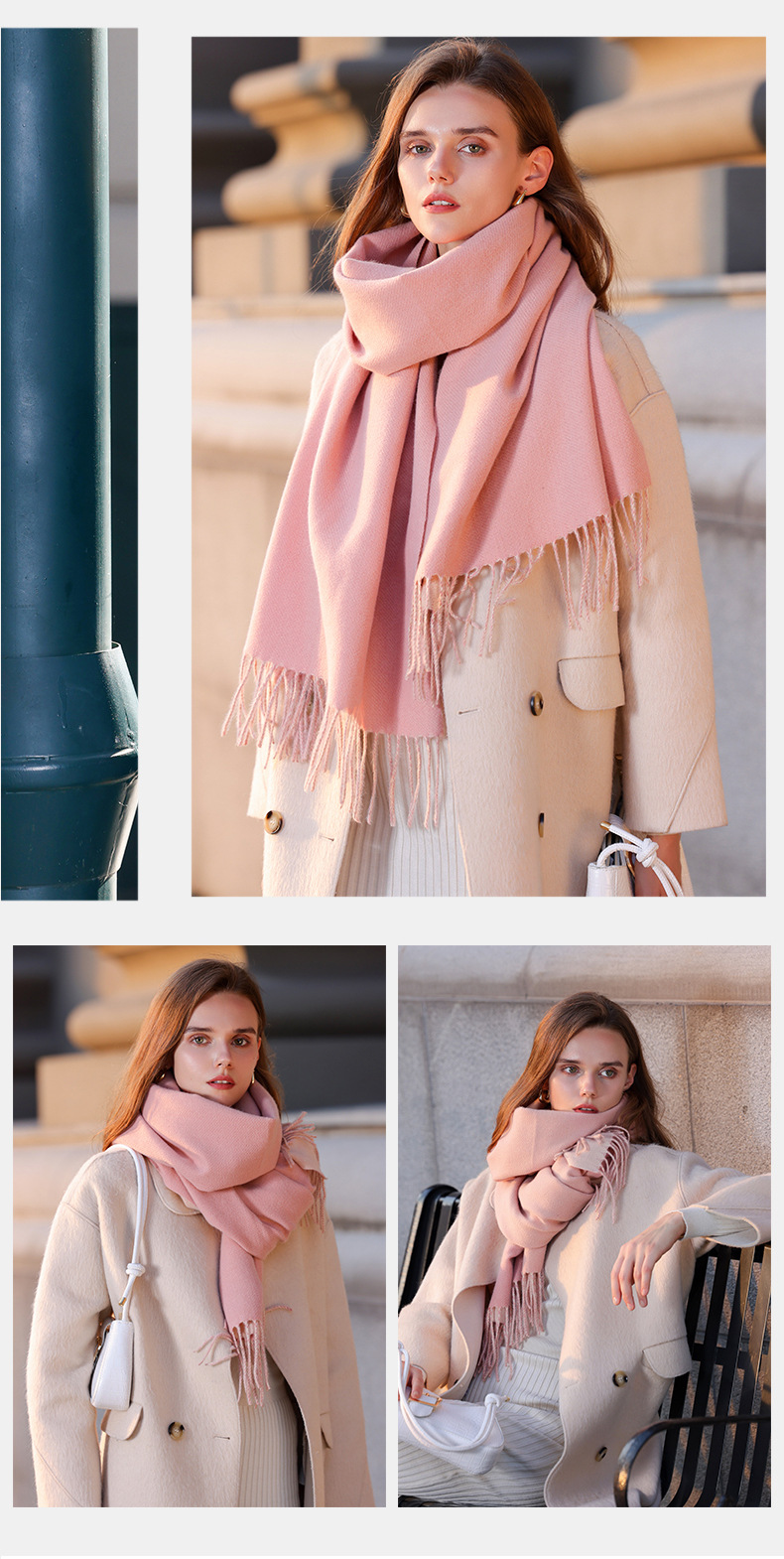The 2023 new double-sided solid color macaron scarf for women is a bestseller in winter. It is fashionable and warm with faux cashmere tassels. Wholesale pic 39