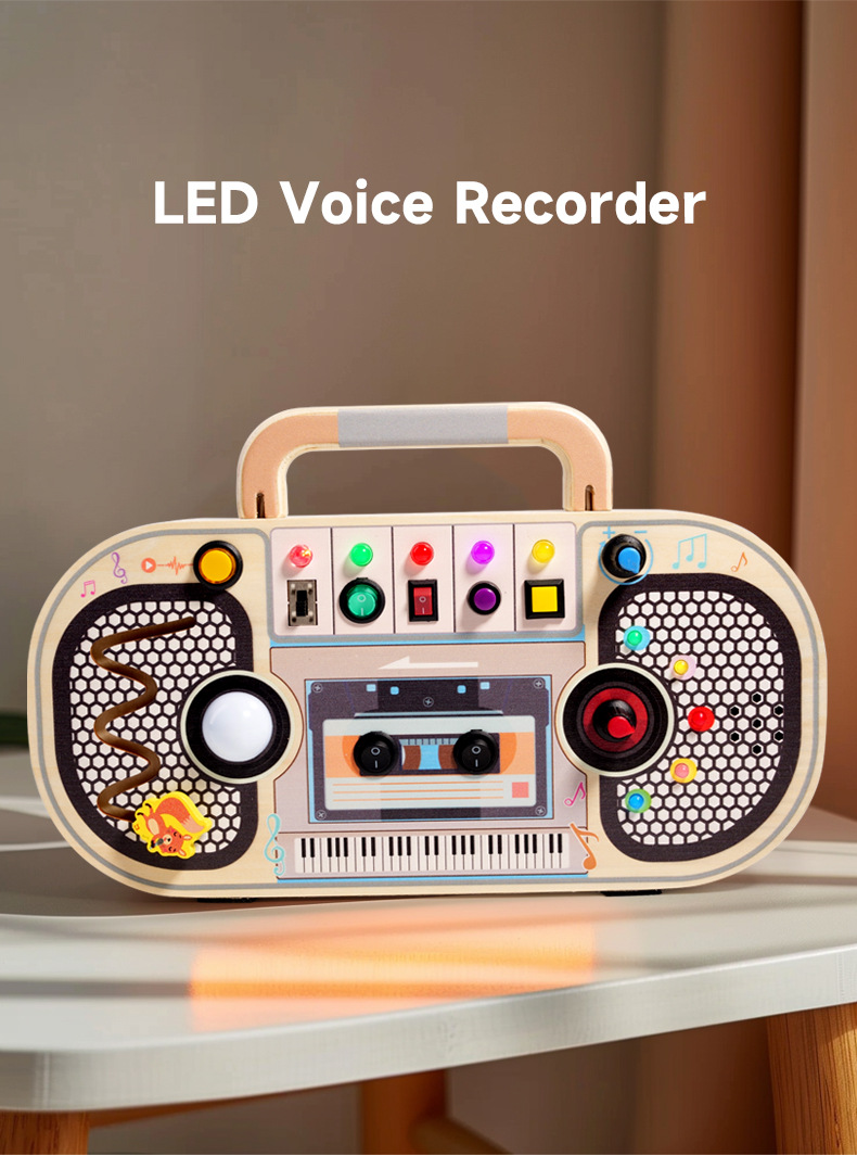儿童木质益智早教玩具开关电路灯录音机忙碌板启蒙认知LED灯新款详情1