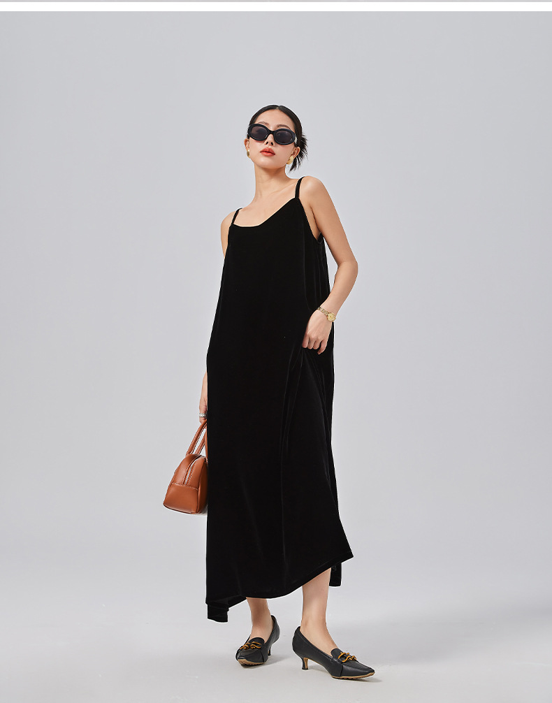 Loose mulberry silk dress, black design sense halter dress, silk velvet halter dress. The robe can be worn outside pic 15