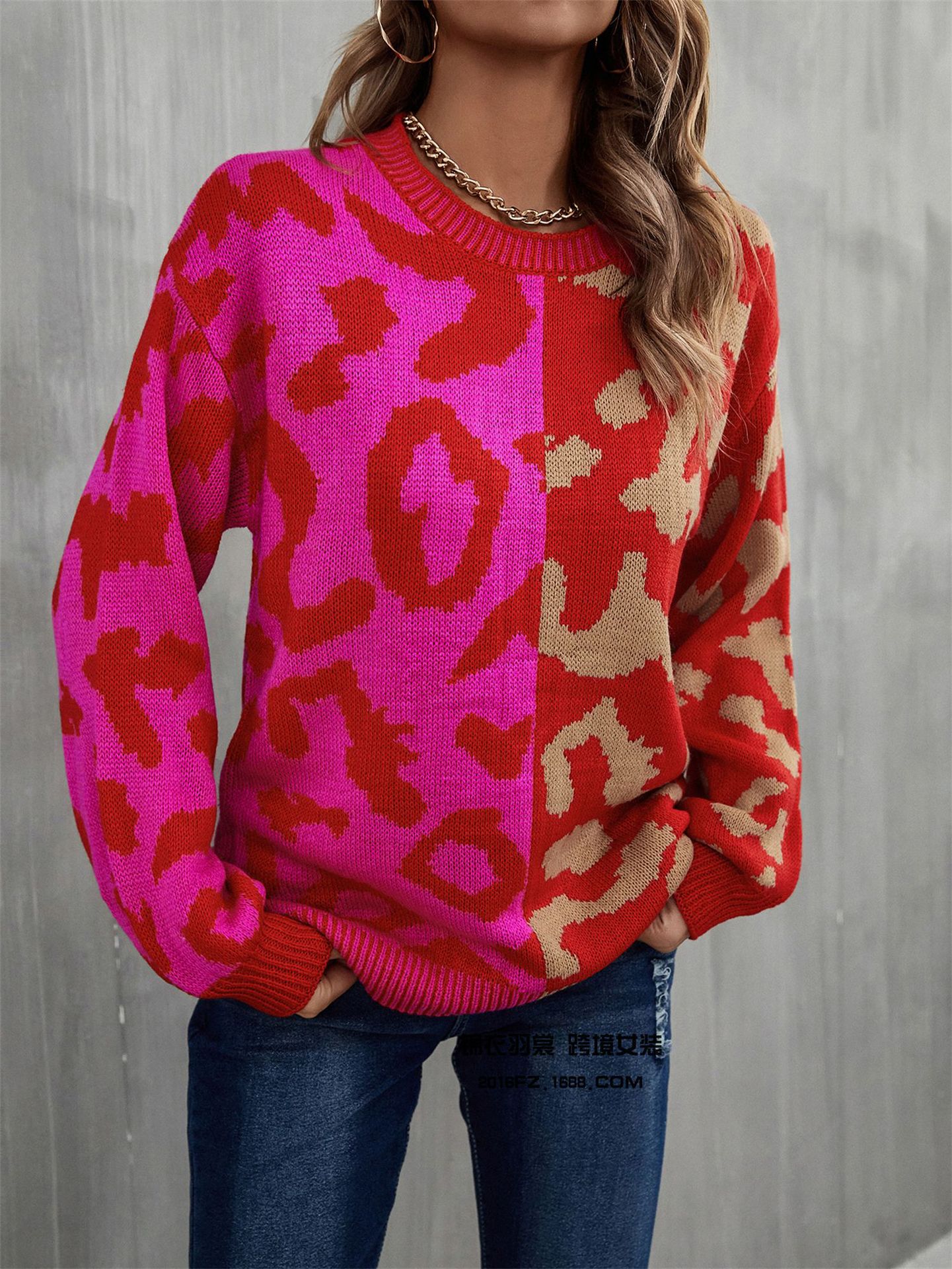 2025 primavera nuevo estilo europeo y americano de comercio exterior estilo de explosión amazon suéter leopardo patchwork mezcla jersey jersey jersey pic 6