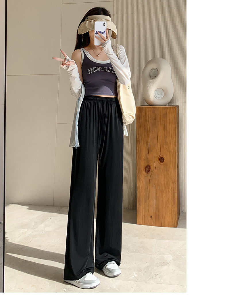 UPF50+夏季薄款冰丝运动裤女高腰宽松直筒休闲阔腿居家凉凉防晒裤详情20