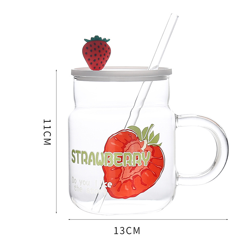 Creative large-capacity fruit glass water cup, cute in summer, high appearance level, covered straw, home drinking cup pic 12