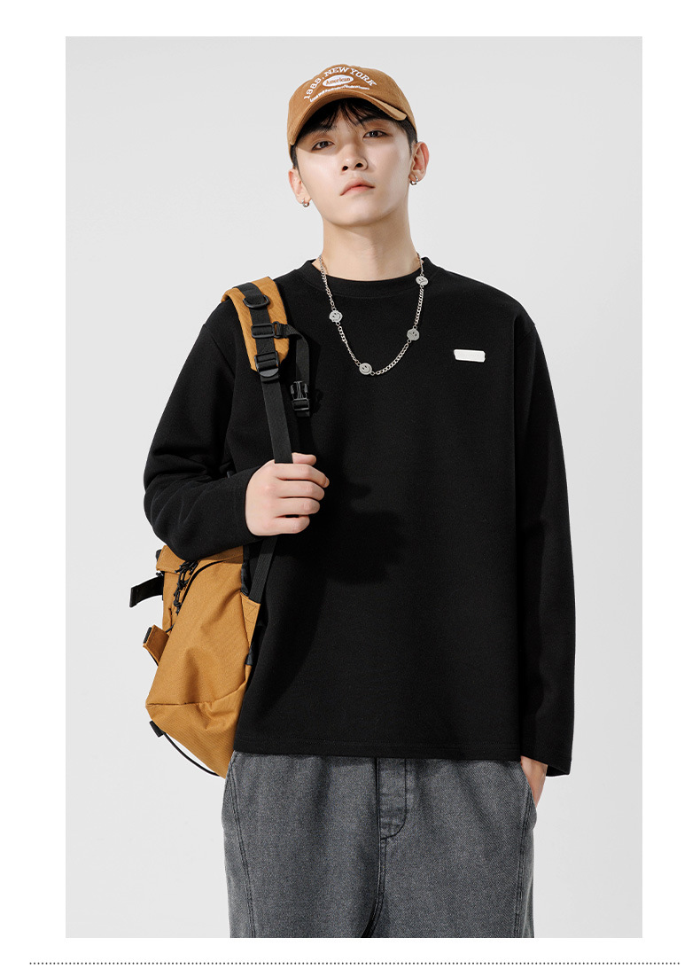 鲲海鹏云基础长袖T恤男秋冬宽松圆领内搭上衣潮流休闲男士打底衫详情22