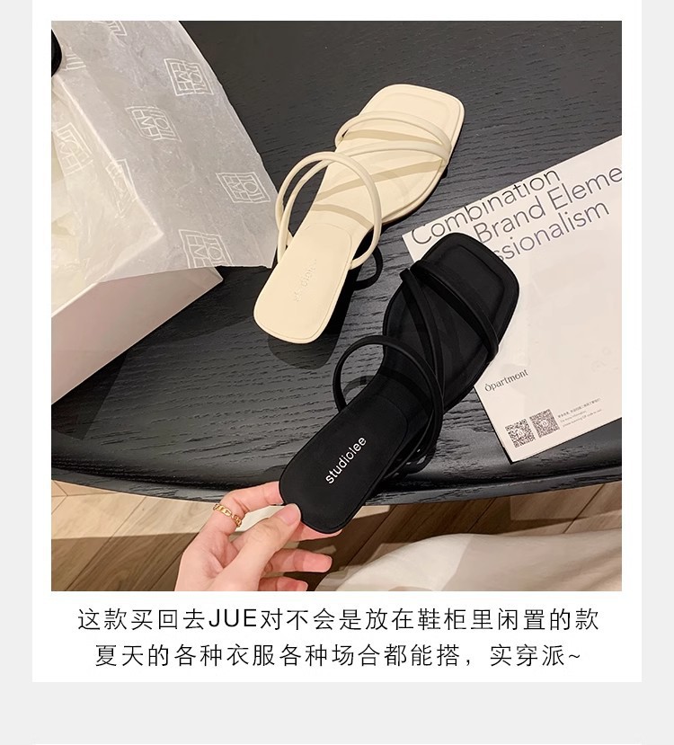 羊皮版法式细带方头显瘦高跟凉拖鞋女夏新款仙女风露趾罗马凉鞋女详情4