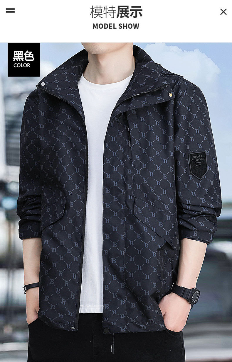 春秋季时尚潮牌印花户外休闲防风防水冲锋衣男士百搭帅气连帽夹克 pic 15