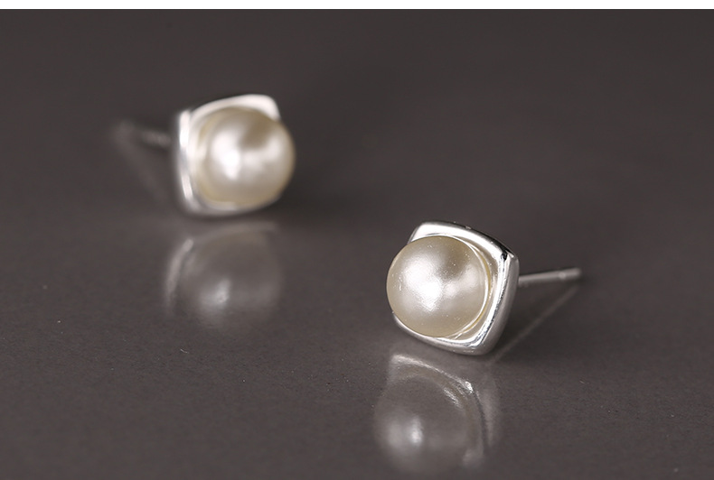 S999纯银足银方形淡水珍珠耳钉女韩国气质简约小众设计感小巧耳饰详情20